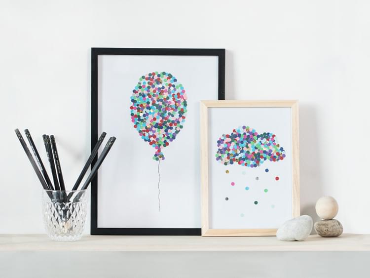 Foto: DIY-illustratie-schilder-confetti-perforator-ballon-wolk-papier-bron-sostrenegrene