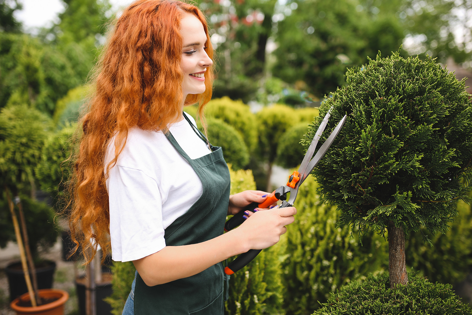 Foto: beautiful-smiling-lady-with-redhead-curly-hair-standing-apron-holding-big-garden-scissors-while-working-outdoors