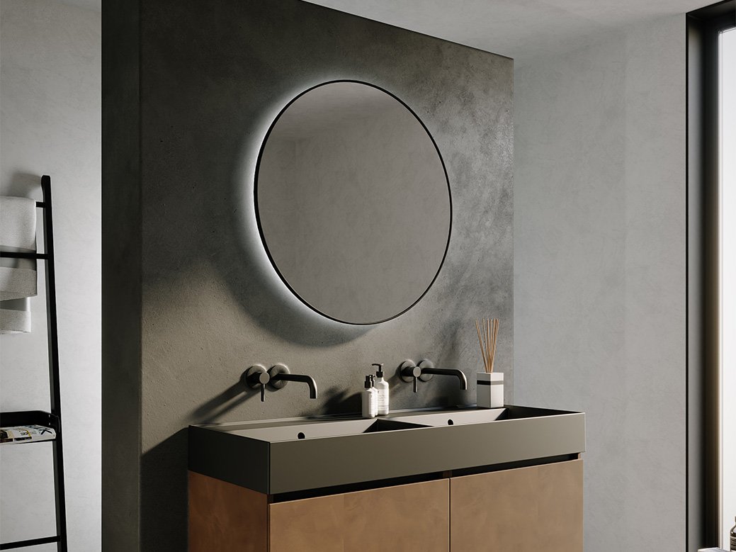 Foto: Riho shield round ronde badkamerspiegel verlichting round bathroom mirror lighting miroir rond led runder spiegel led