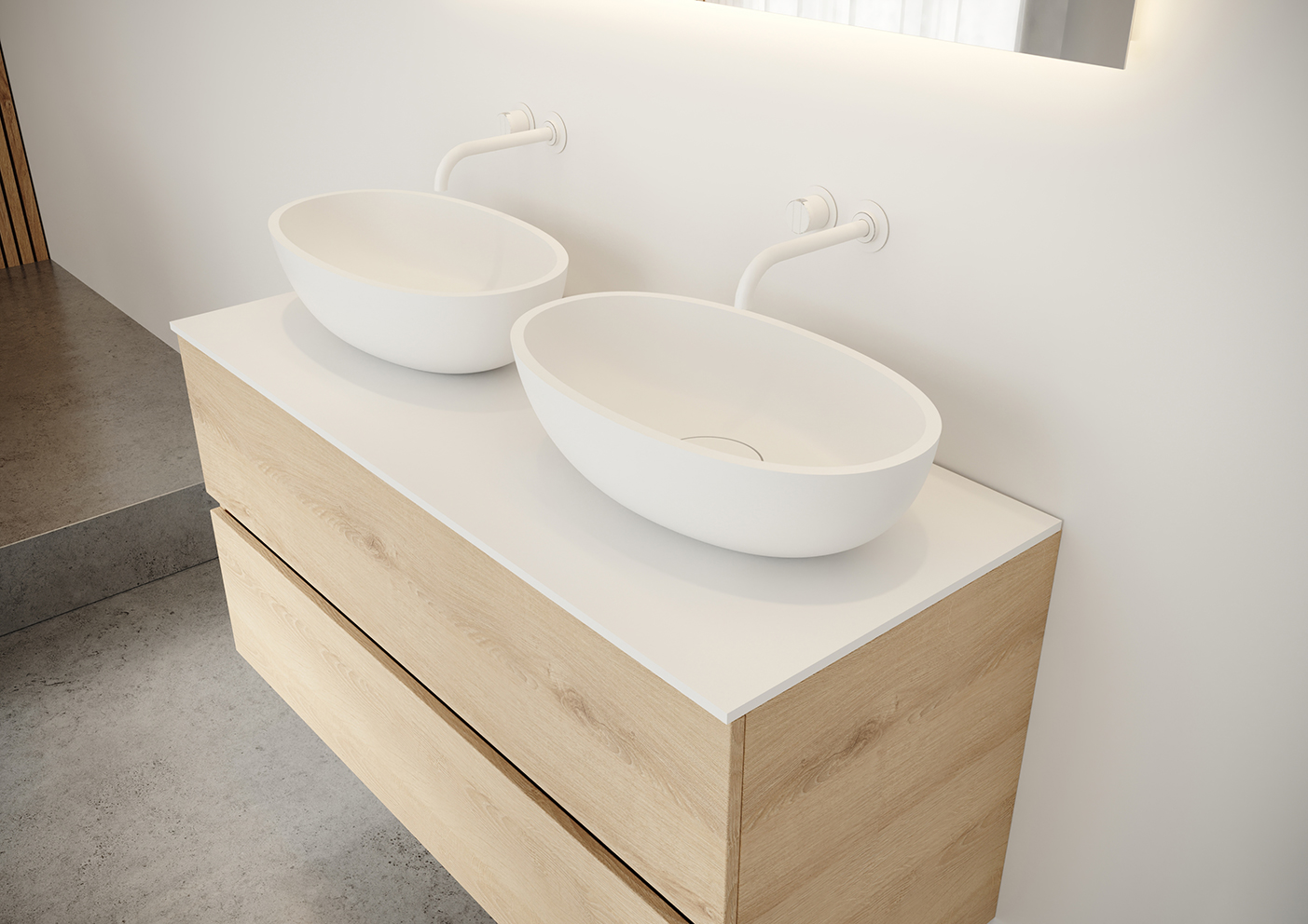 Foto: inspire 180 cesio DOV escala washbowls matte white wood look furniture