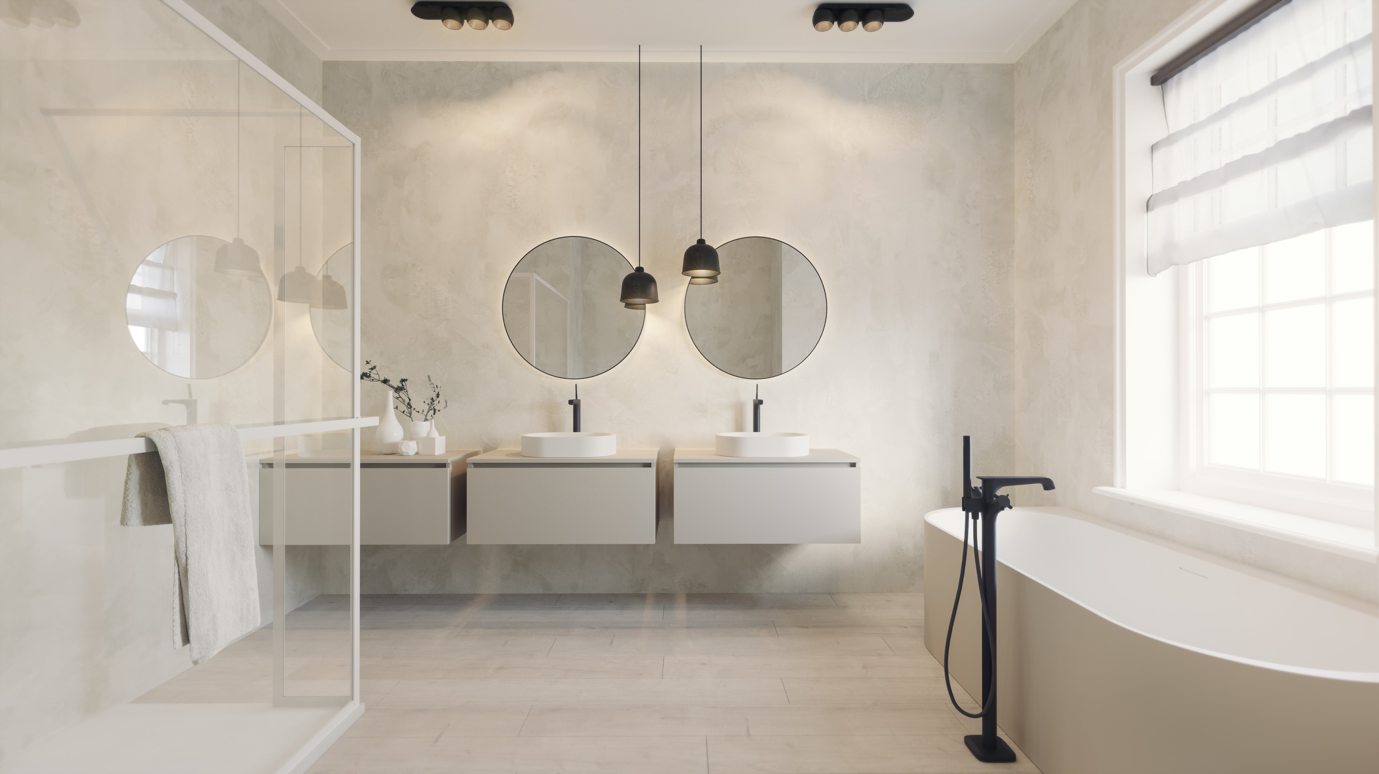 Foto: modern beige bathroom from scratch furniture