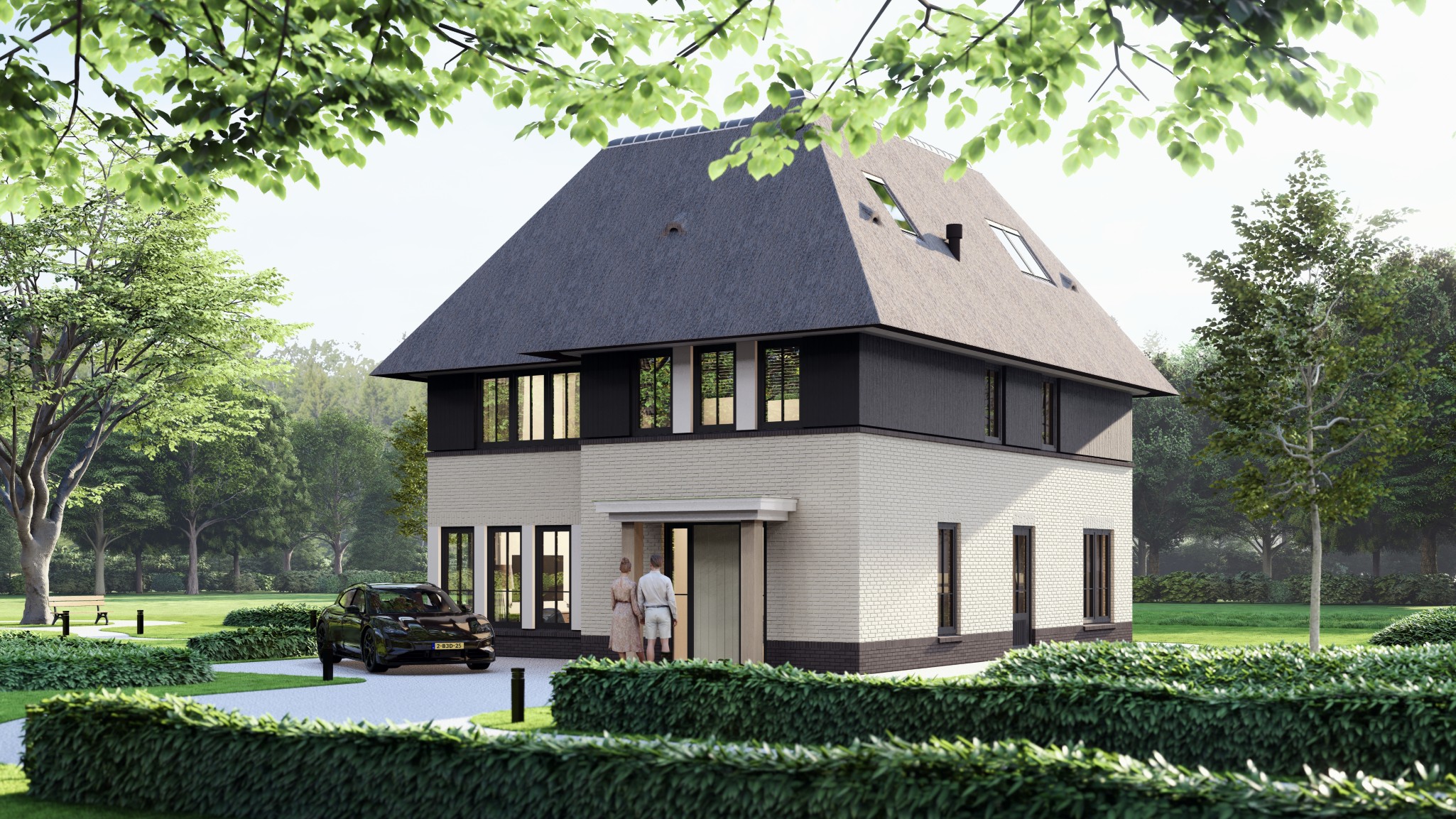 Foto: 3d impressie moderne villa   visualisatie van gevels architectuurwonen