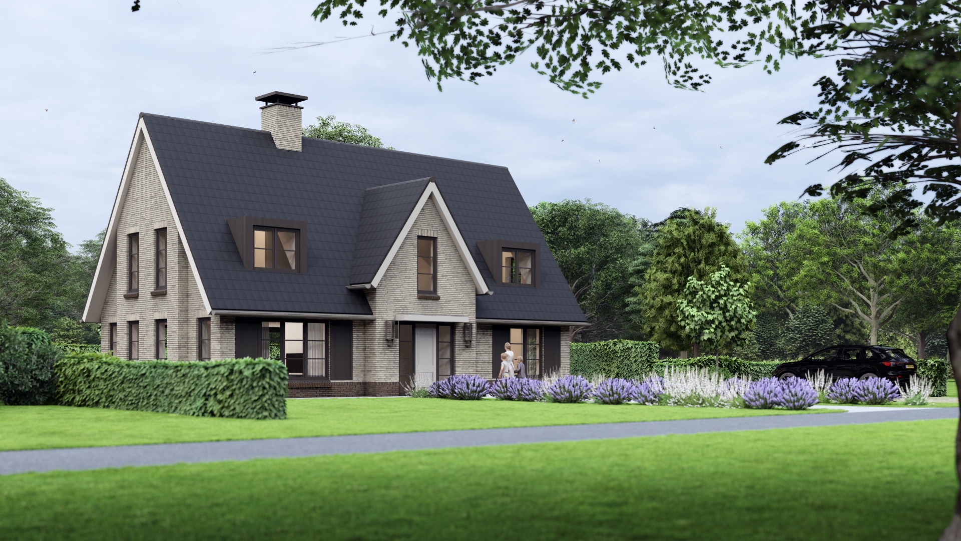 Foto: 3d visualisatie villa Koninginnenpage gekozen materialen  kleuren en ramen in beeld  Architectuurwonen