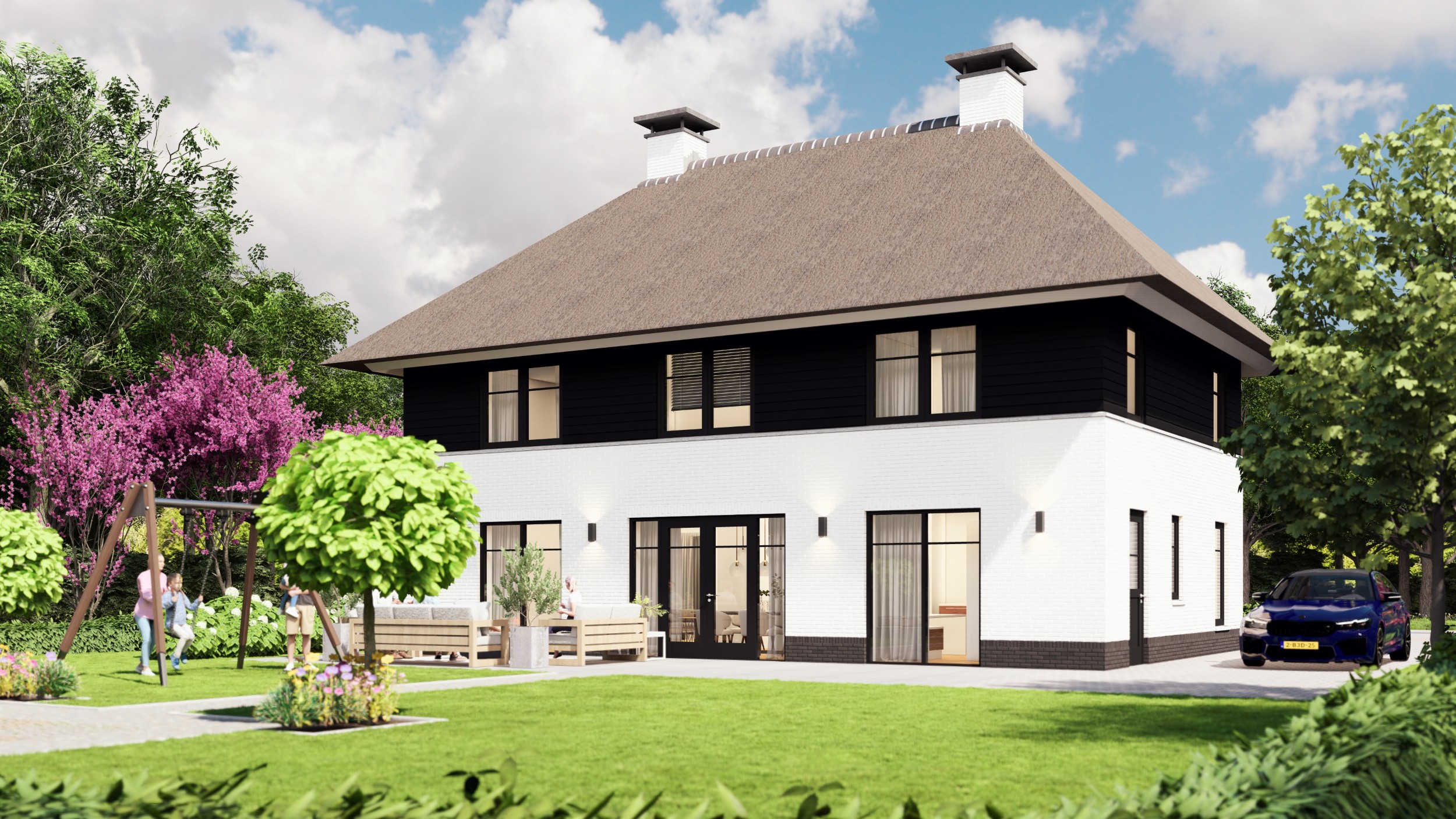 Foto: Villatype Nachtpauwoog rietgedekt Architectuurwonen achtergevel kf