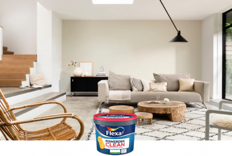 Foto : Flexa Powerdek Clean: Vlekbestendige muurverf voor intensief gebruikte ruimtes