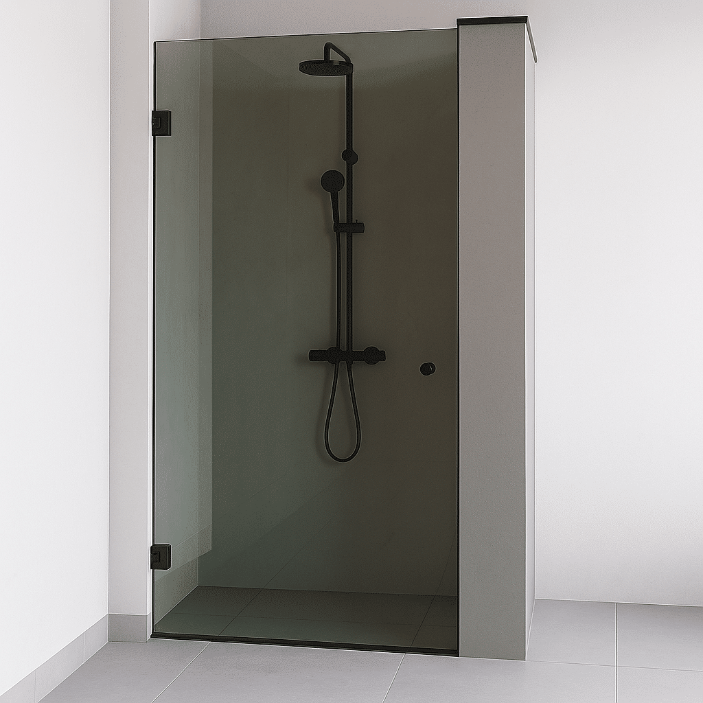 Foto: enkele douchedeur grijs glas zwart