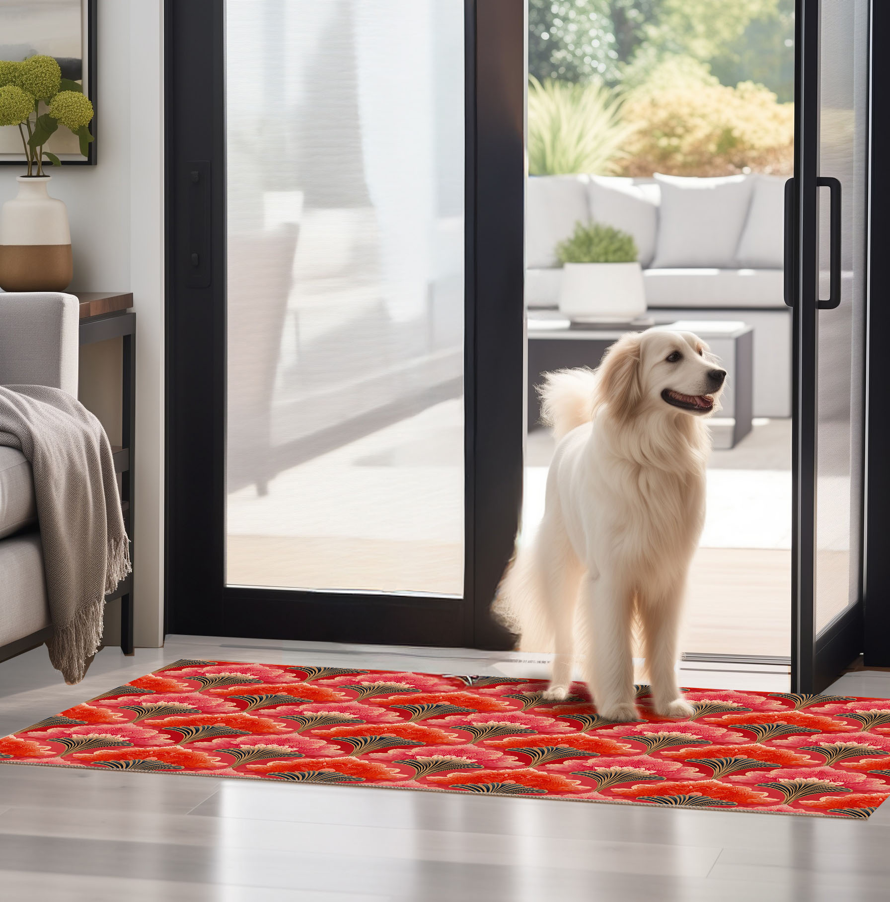 Foto:  Deurmat waaierpatroon bloemen