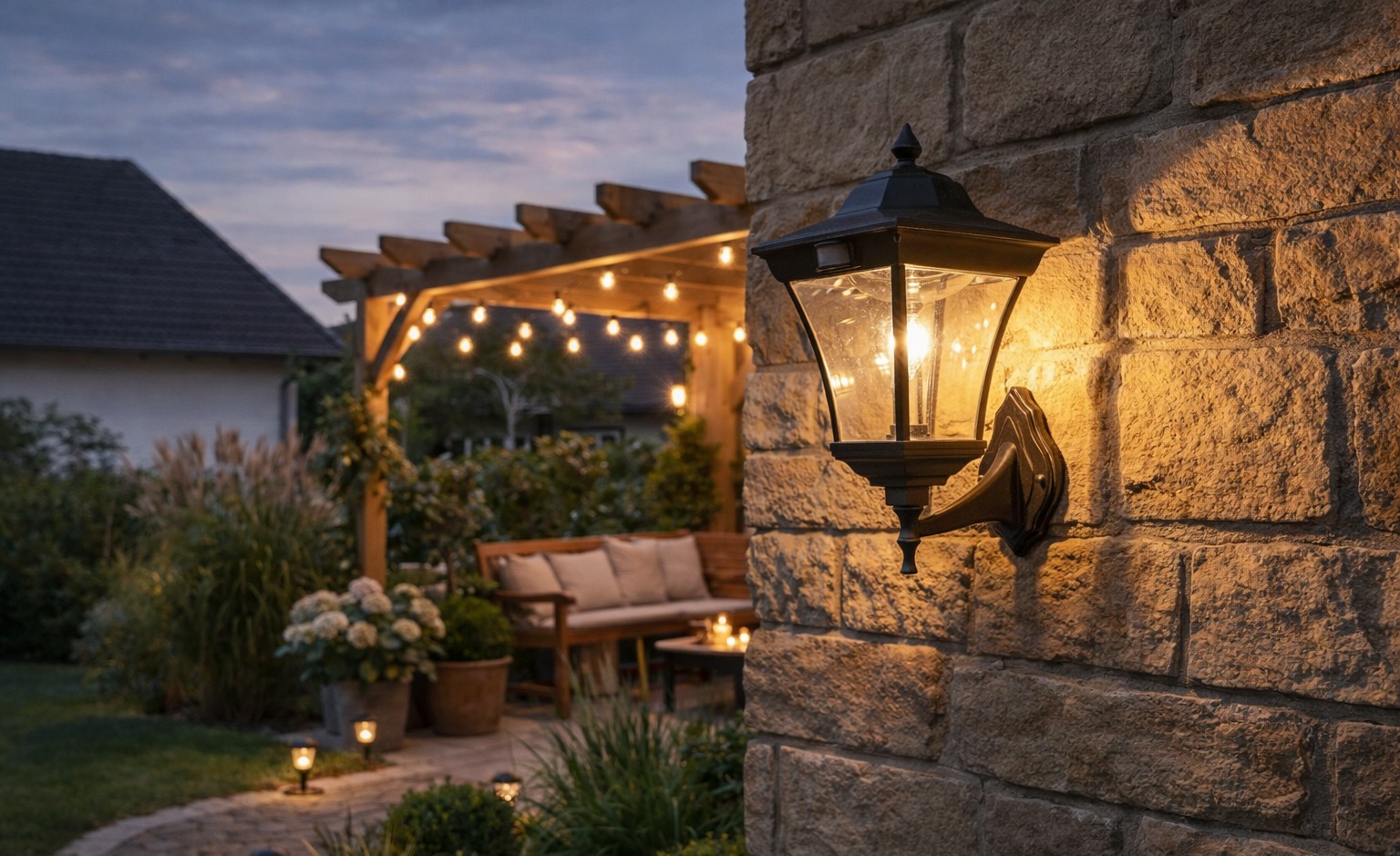 Foto : Buitenlamp op zonne-energie: veilig en stijlvol zonder stroomaansluiting