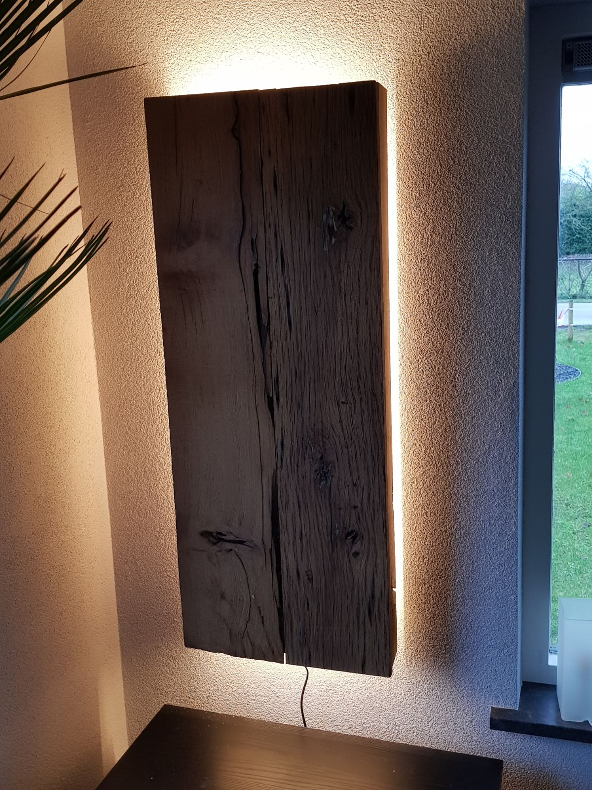 Foto: Houten wanddecoratie LED strip Warm Wit