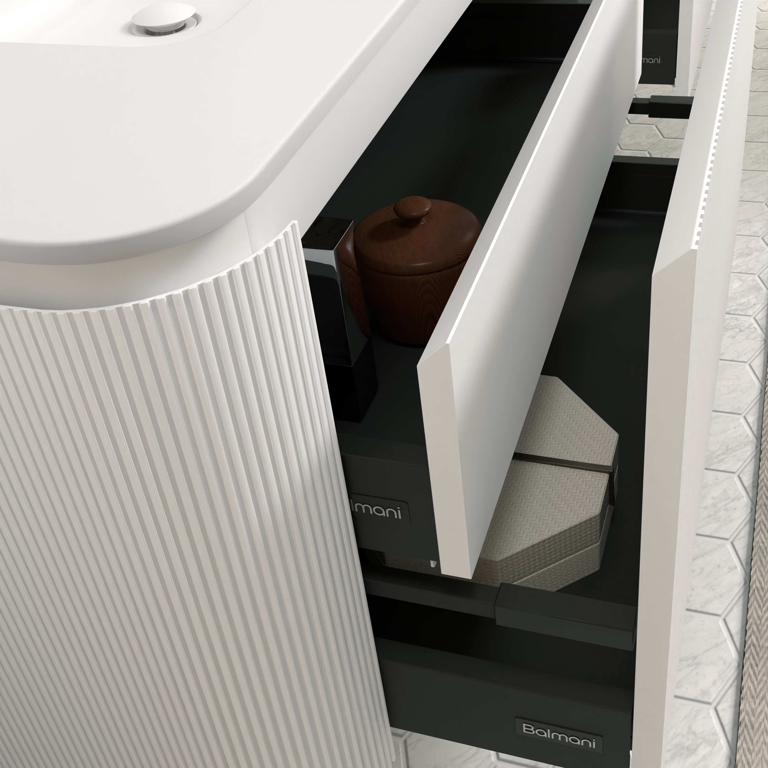 Foto: balmani moon ribs mat white with moon solid surface mat white sfeer 2