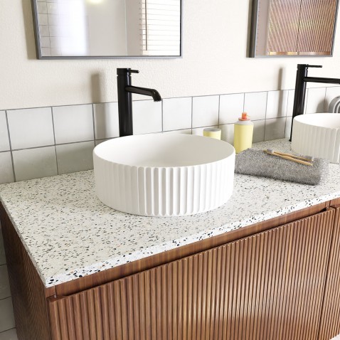 Foto : Ribbel chique badkamer: zo laat je textuur het verschil maken in je badkamer