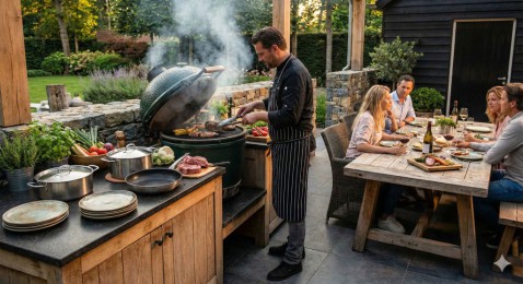 Foto : Buitenkeuken met Green Egg: hoe je van barbecueën een gastronomische ervaring maakt
