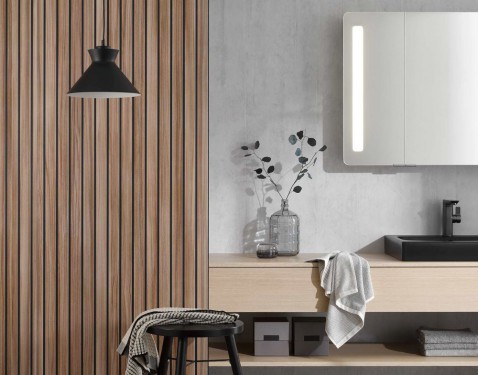 Foto : Moderne badkamertrends: decors in hout- en marmerlook