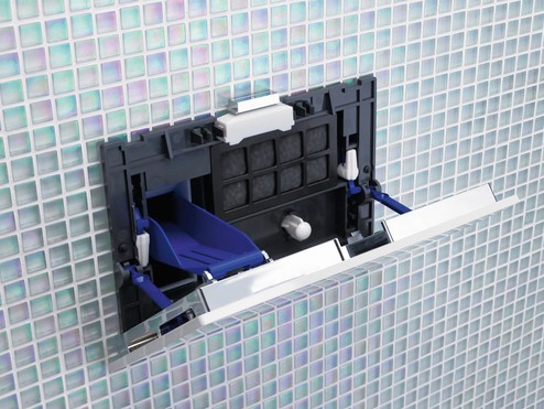 De geïntegreerde Geberit toiletblokhouder biedt onzichtbare hygiëne bij inbouwreservoirs.