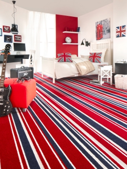 De Funky Stripes-collectie van Balta Broadloom pakt uit met drie nieuwe stralende kleurcombinaties, waaronder een patroon dat geïnspireerd is op de Engelse vlag.