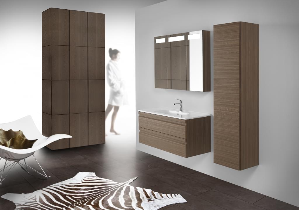 Het badkamermeubel Zaro van de Deense fabrikant Dansani is ook beschikbaar in de houtsoorten driftwood en noten.