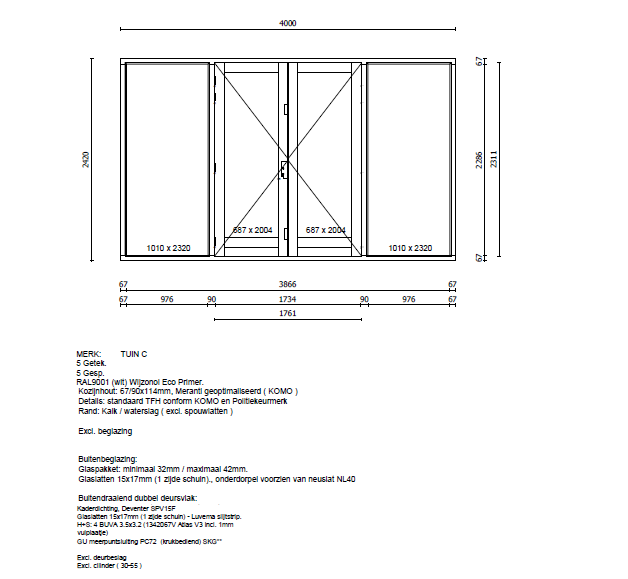 Foto: 2018 kozijn met openslaande deuren en zijlichten