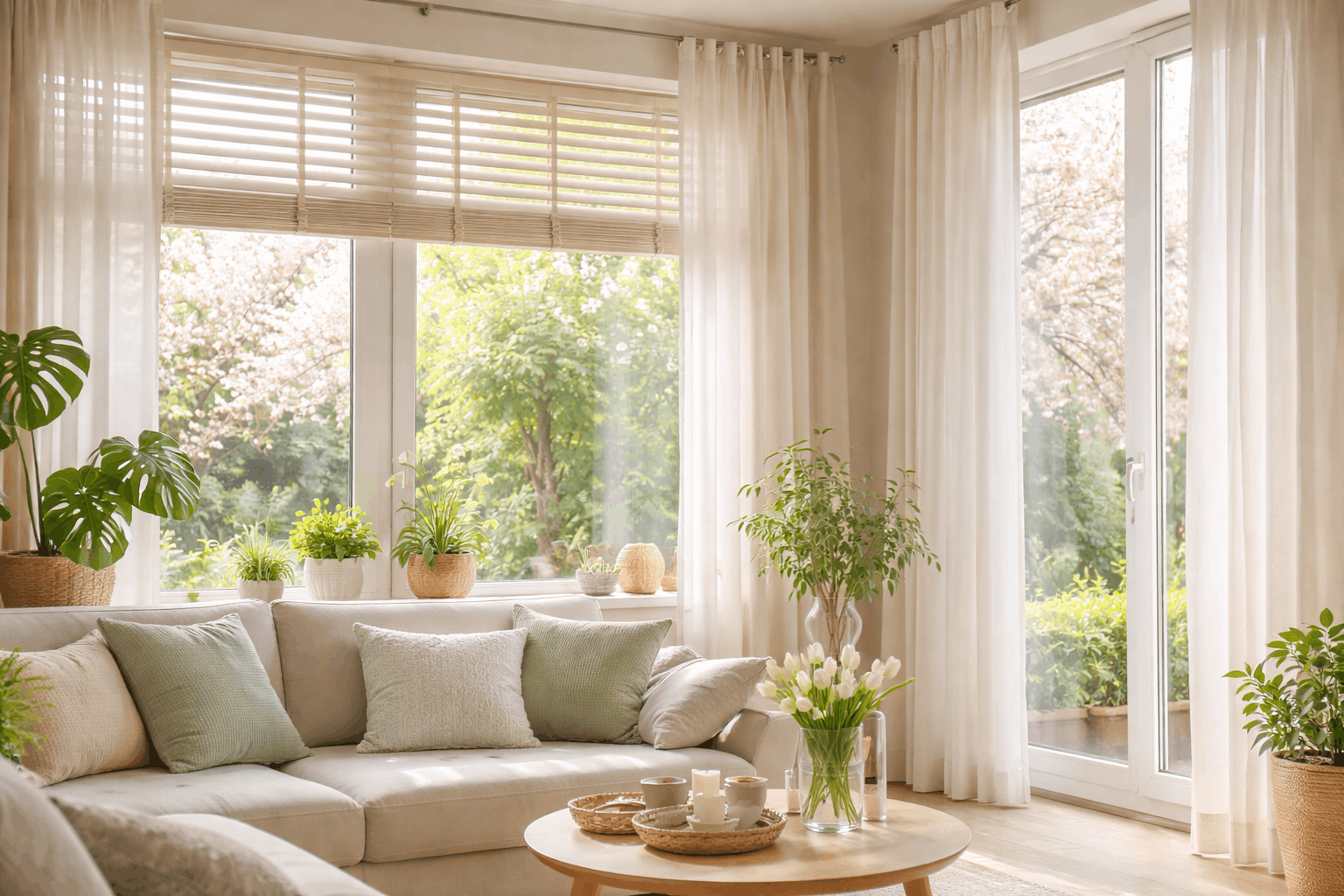 Foto : Raamdecoratie voor het voorjaar: licht, luchtig en stijlvol