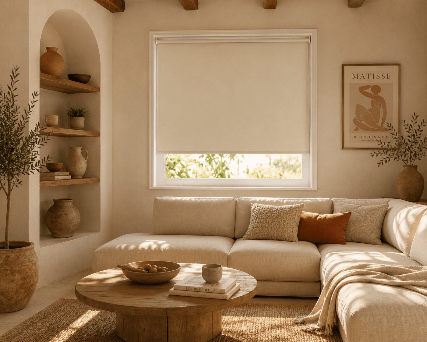 Foto: Rolgordijn in mediterraan interieur woonkamer