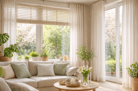 Foto : Raamdecoratie voor het voorjaar: licht, luchtig en stijlvol