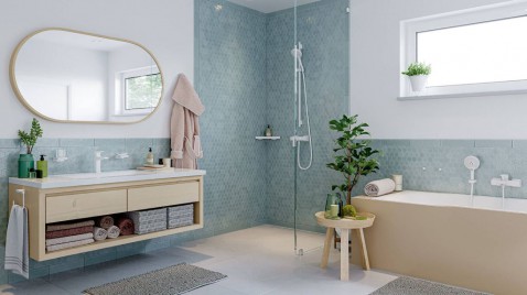 Foto : Polished Gold Optic geeft de badkamer een gouden uitstraling