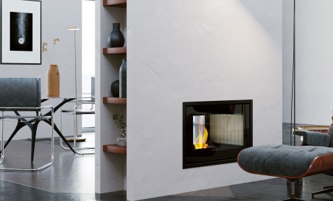 Foto : 2 zijdige room divider doorkijk inbouw pellet haard