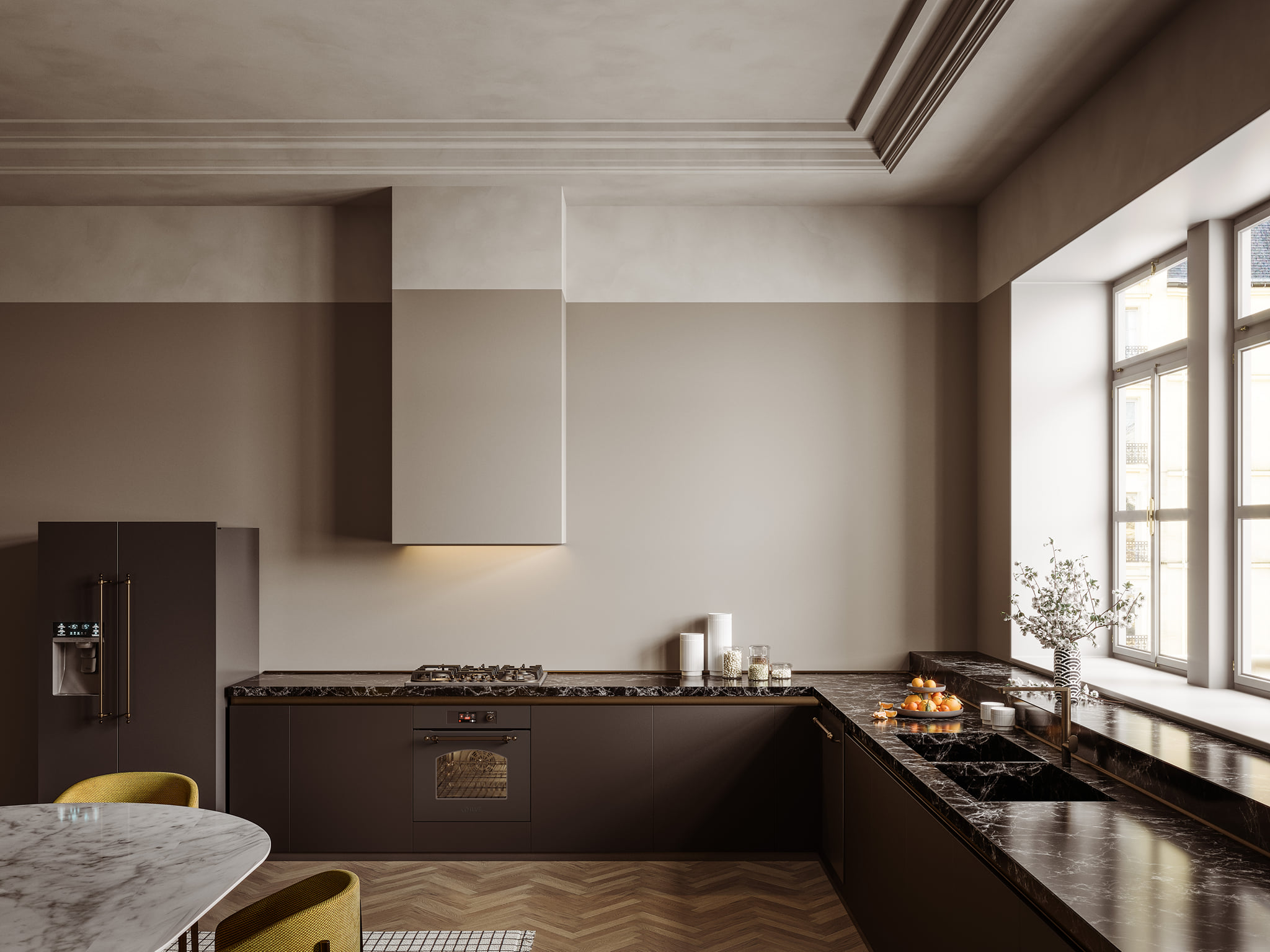 Foto : Klassieke keuken voorzien van luxe ILVE inbouwapparatuur.