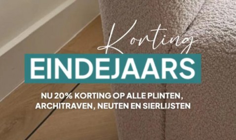 Foto : Eindejaarskorting: nu 20% korting op alle plinten, architraven, neuten en sierlijsten