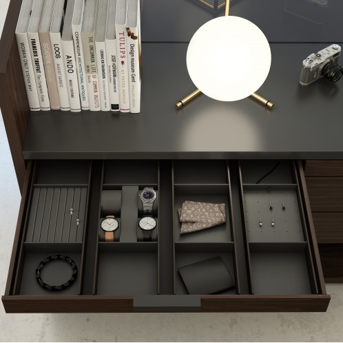 Foto: Luxe lade inzetten in Walnoot met antraciet kunstleder 498x498h