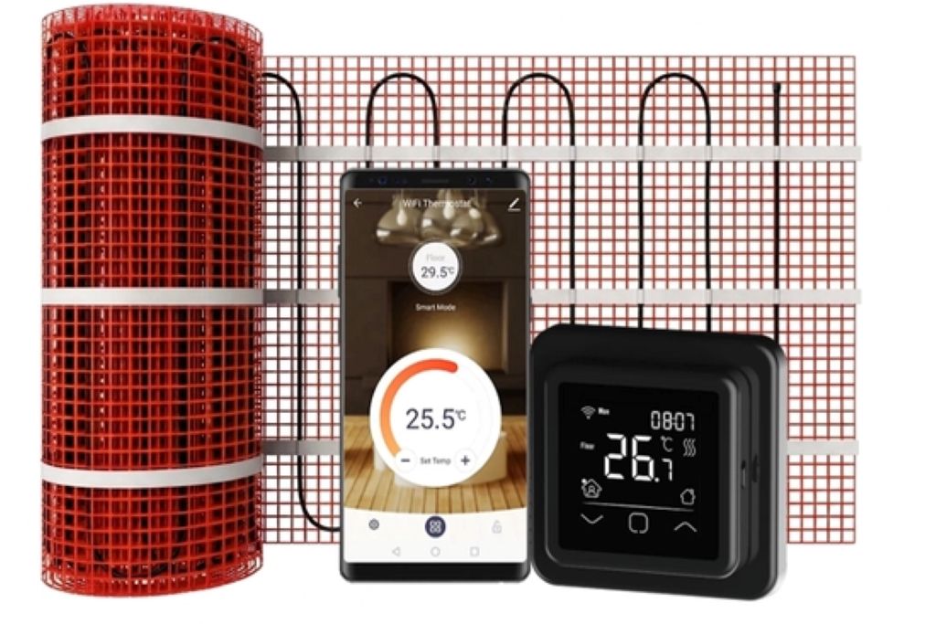 Foto: Verwarmingsmat Set 1m  150 Watt Set met C16 thermostaat  Zwart inbouw png