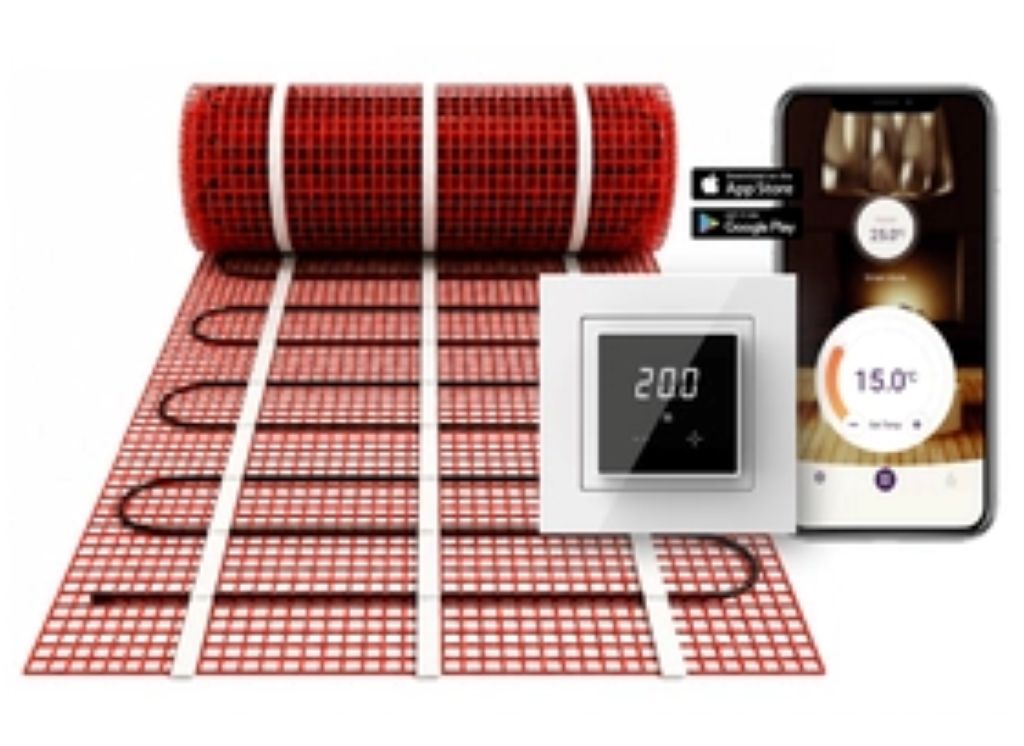 Foto: Verwarmingsmat Set 1m  150 Watt Set met ET44 thermostaat  Wit inbouw png