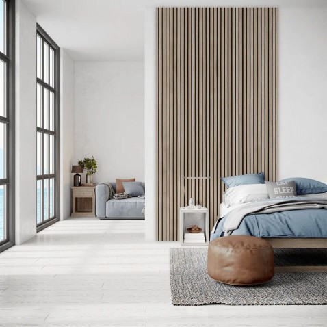 Foto : Creëer een warme slaapkamer met naturel eiken wandpanelen