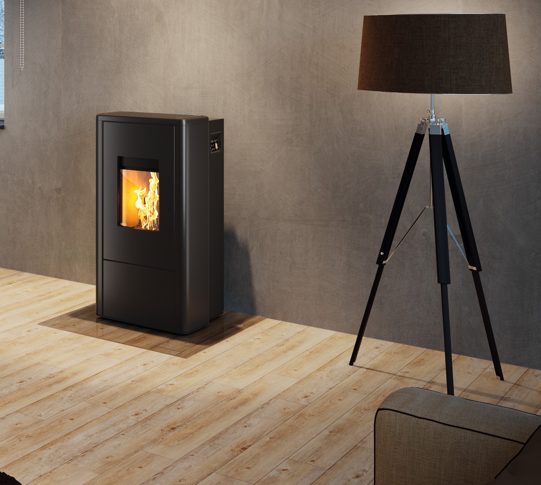 Foto : Een tijdloze, stille pelletkachel met een vermogen van 6 kW. Livo