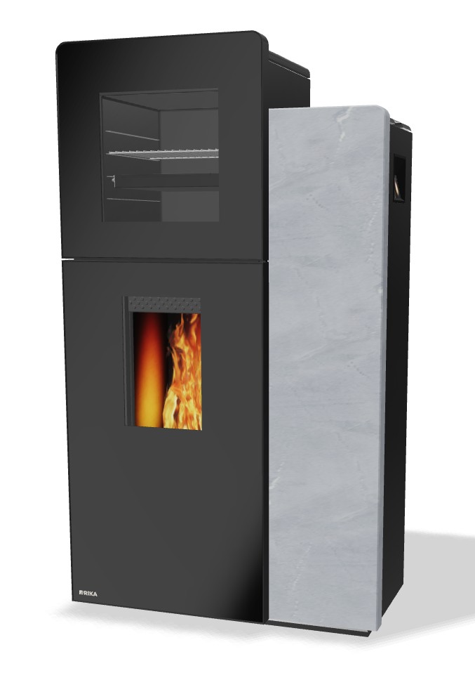 Foto : RIKA DOMO BACK – pelletkachel met geïntegreerd bakvak