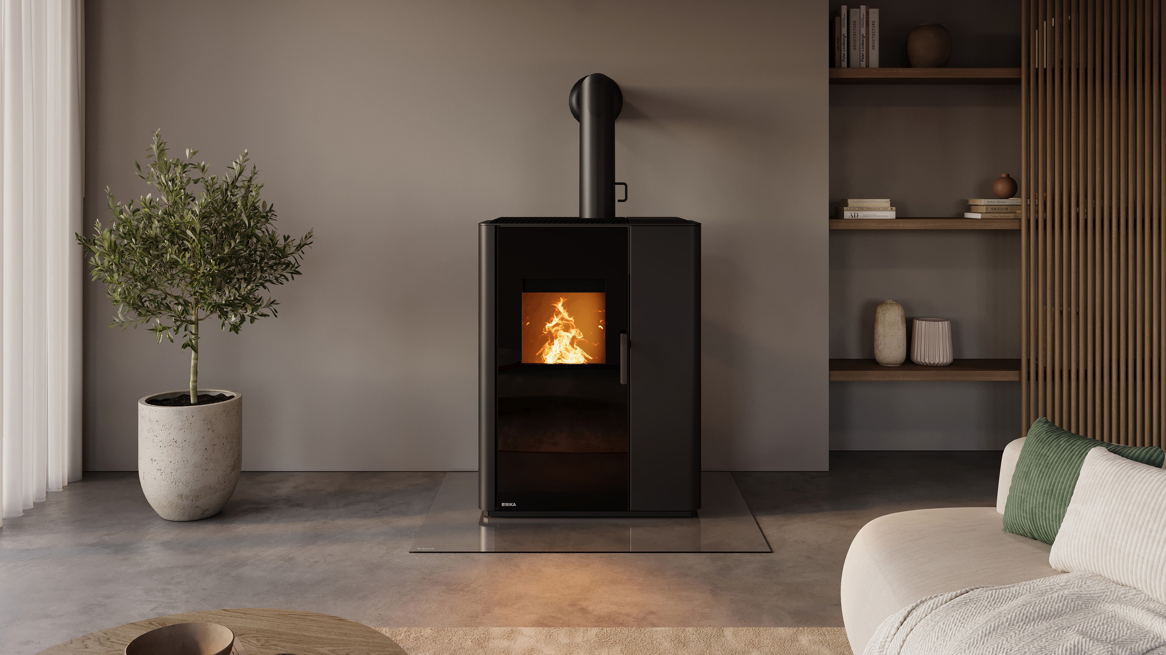 Foto : RIKA Paro combi/hybridekachels: De Perfecte Harmonie Tussen Hout en Pellets
