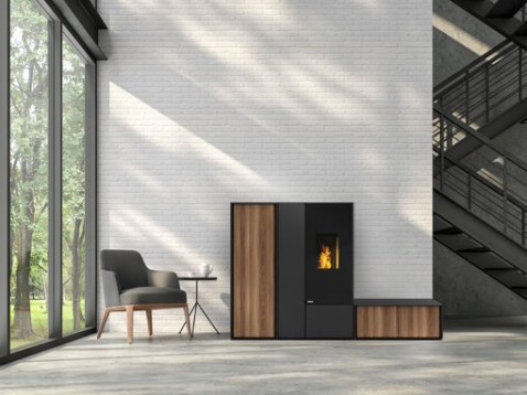 Foto : RIKA Connect pelletkachel met design meubels