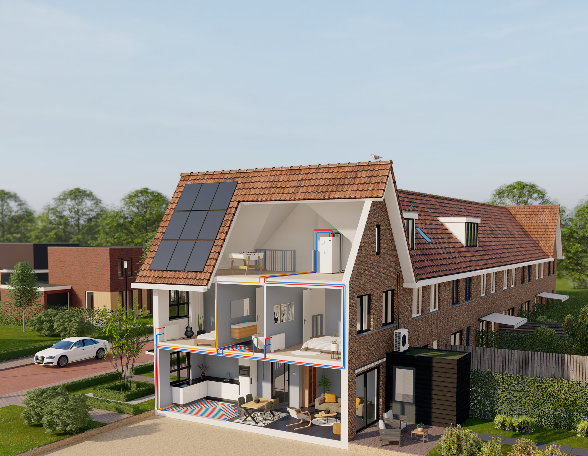 Foto: Hoekwoning Ecodan warmtepomp mitsubishi electric 3D