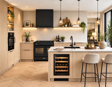 Foto : Een Elba fornuis met 2 ovens en een Witt volledig geïntegreerde wijnkoeler in 1 keuken!