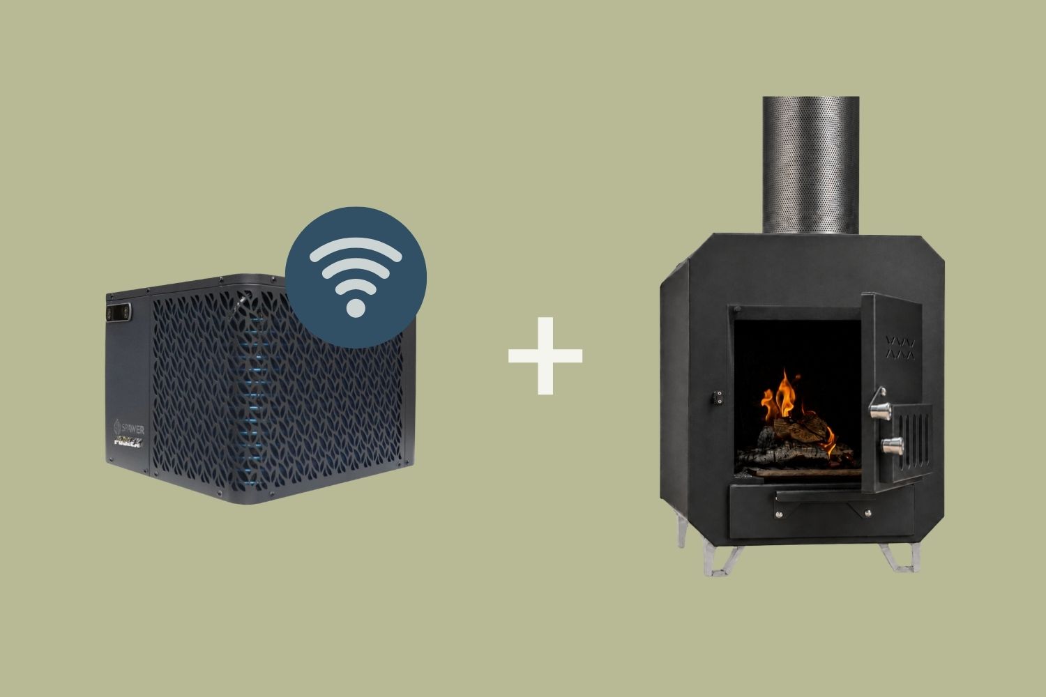 Foto: Hybride hottub warmtepomp en hottub houtkachel