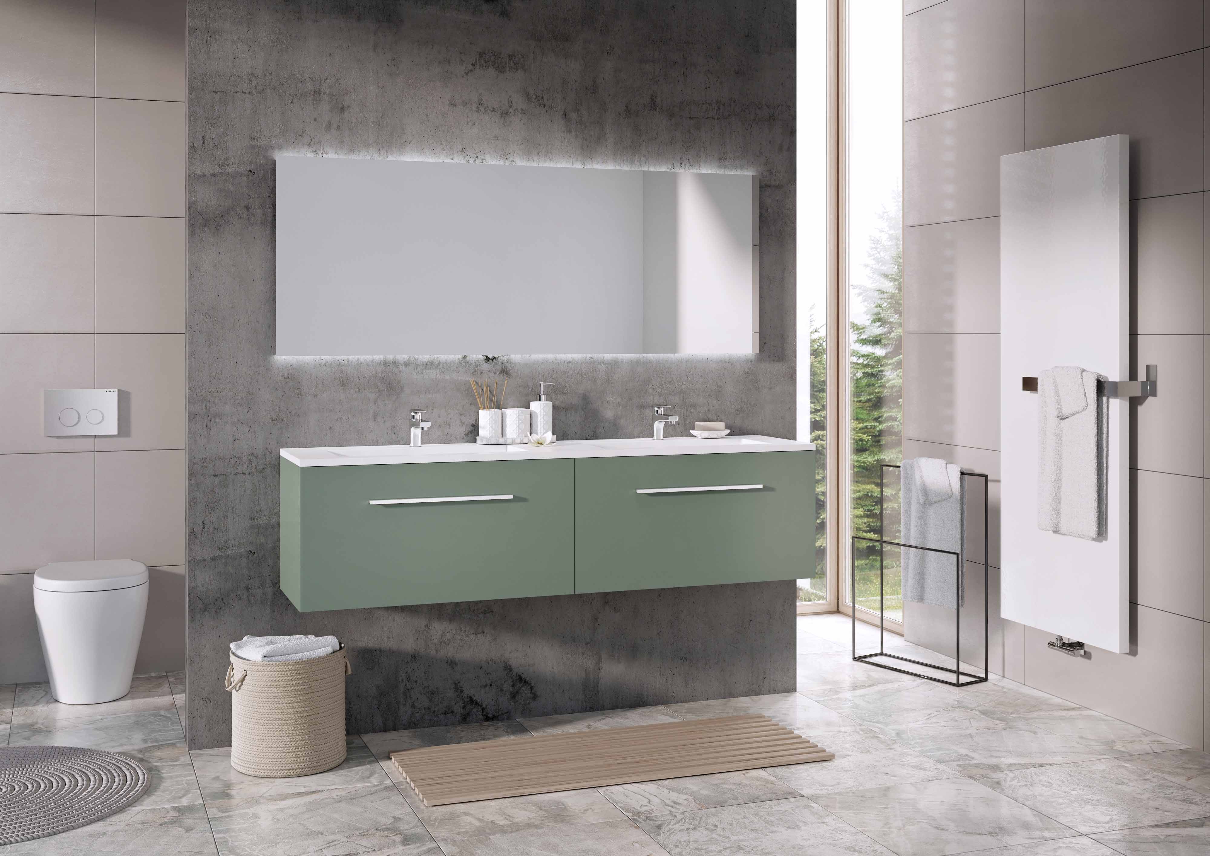 Foto: Matrix 160cm groen mat met greep ST15   wastafel Thin wit mat   LR