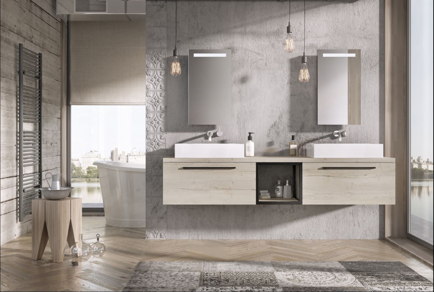 Foto: Matrix 80cm white oak   zwart frame ertussen   Elegance wastafel   LR