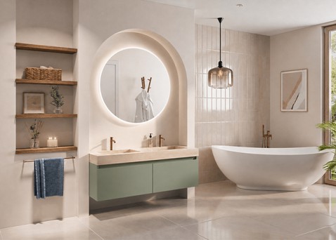 Foto : Geef je badkamer karakter met een badmeubel in jouw favoriete kleur