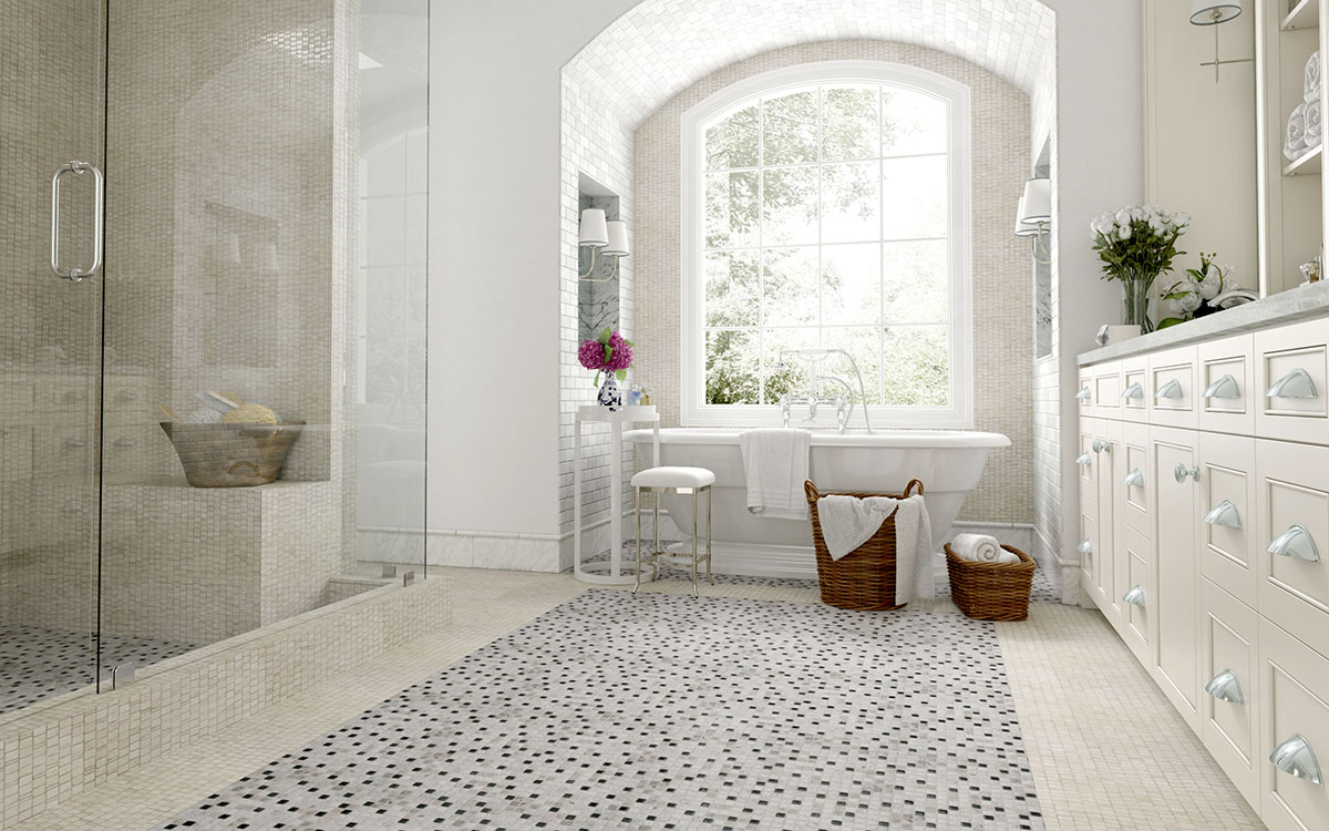 Foto: AI39 005 Wall mosaic27 9 Biancone Floor Mosaic21 Perlagrey Silvagrey