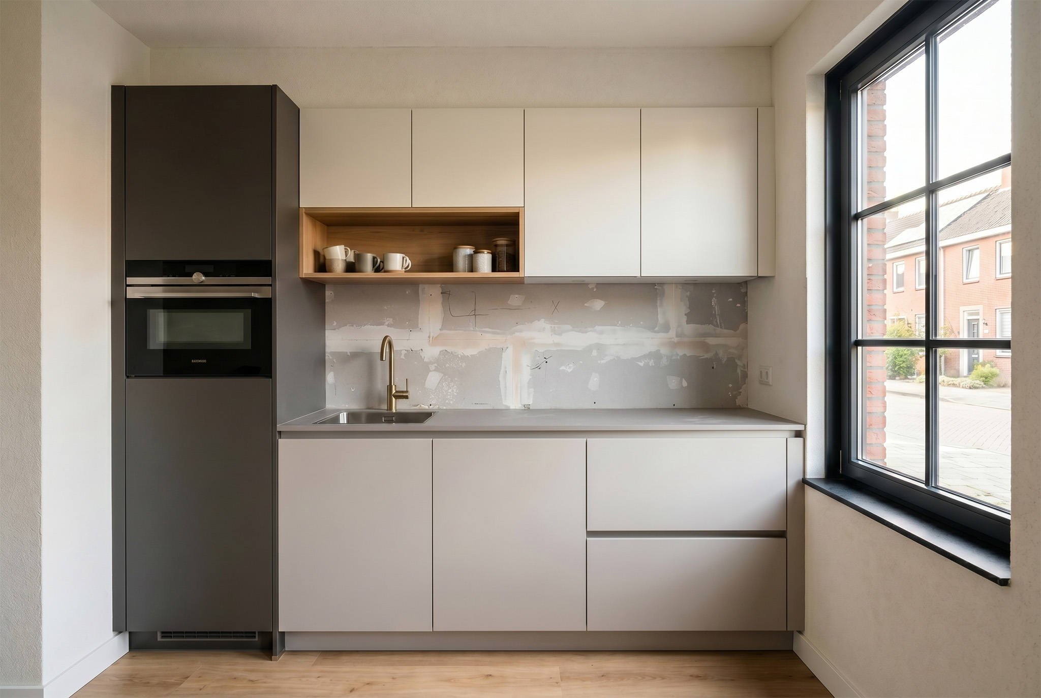 Foto: Voor Keukenstijl Modern met Bokmerk keukenachterwand in de kleur Noir 2200
