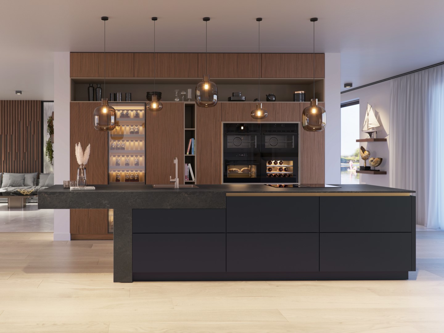 Foto: Keller keuken Tieleman Keukens Nautical Navy Frontaal marineblauw  warm walnoot 1