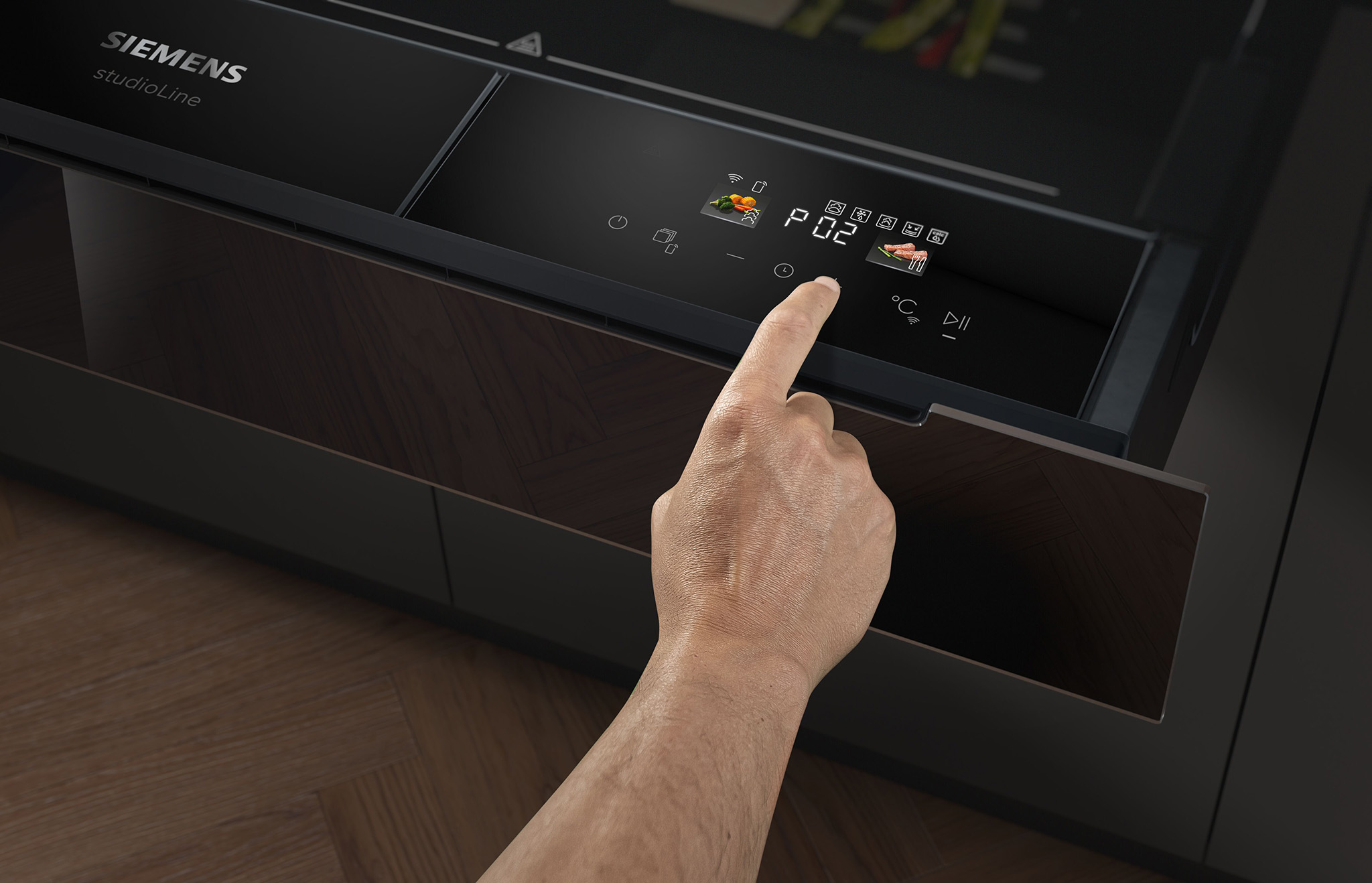 Foto: Tieleman Keukens Siemens keukenapparatuur stoomlade SE steamdrawer FV6 BD911C1B0 out automatic programs cookControl hand