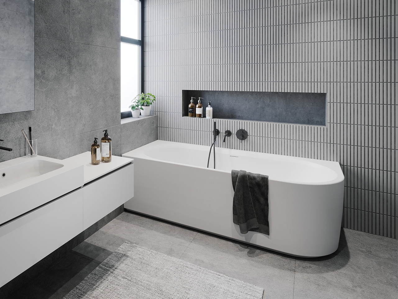 Foto: Desire corner half vrijstaand bad hoekbad semi freestanding bathtub baignoire semi ilot halb freistehende badewanne web