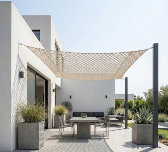 Foto: Macrame schaduwdoek vierkant van ZONZ