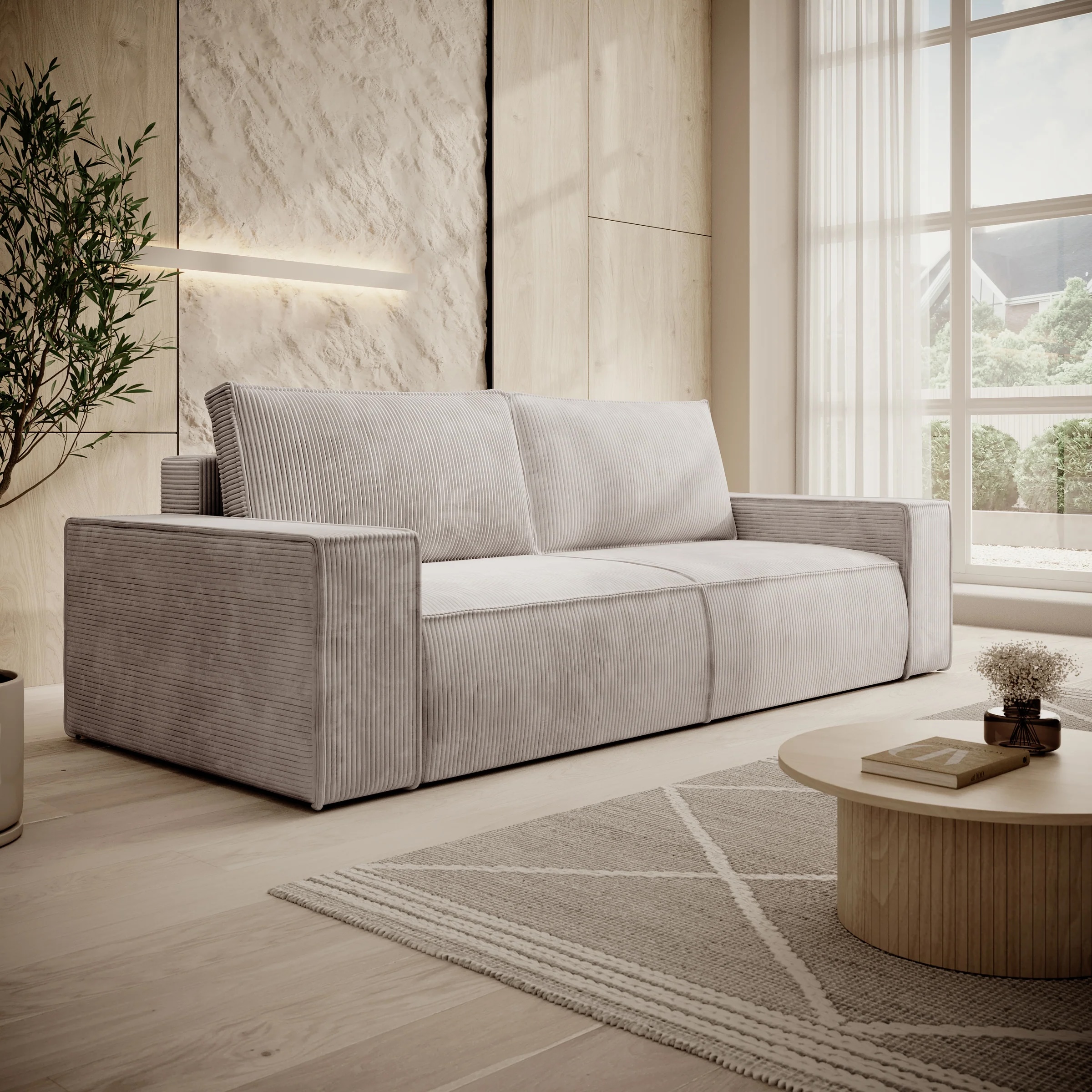 Foto: BankstelFoster3 Beige RibstofMeubella