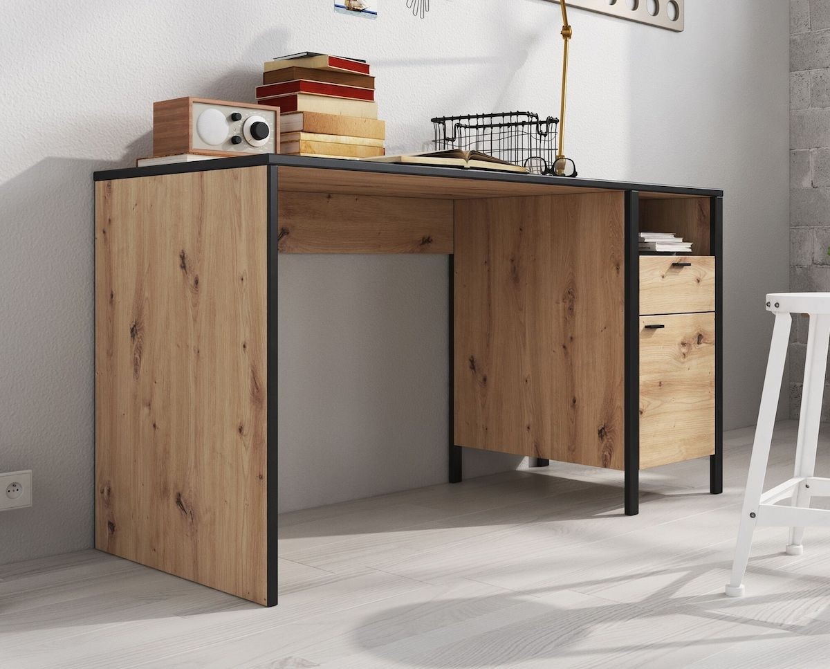 Foto: bureau lander licht eiken zwart